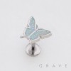 SPARKLING BUTTERFLY GLITTER CHARM THREADLESS LABRET SET 316L SURGICAL STEEL